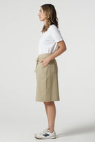 Weekend Cotton Stretch Knee Length Skirt - Beige by Goondiwindi Cotton. Timeless women’s fashion using natural fibres and classic shapes