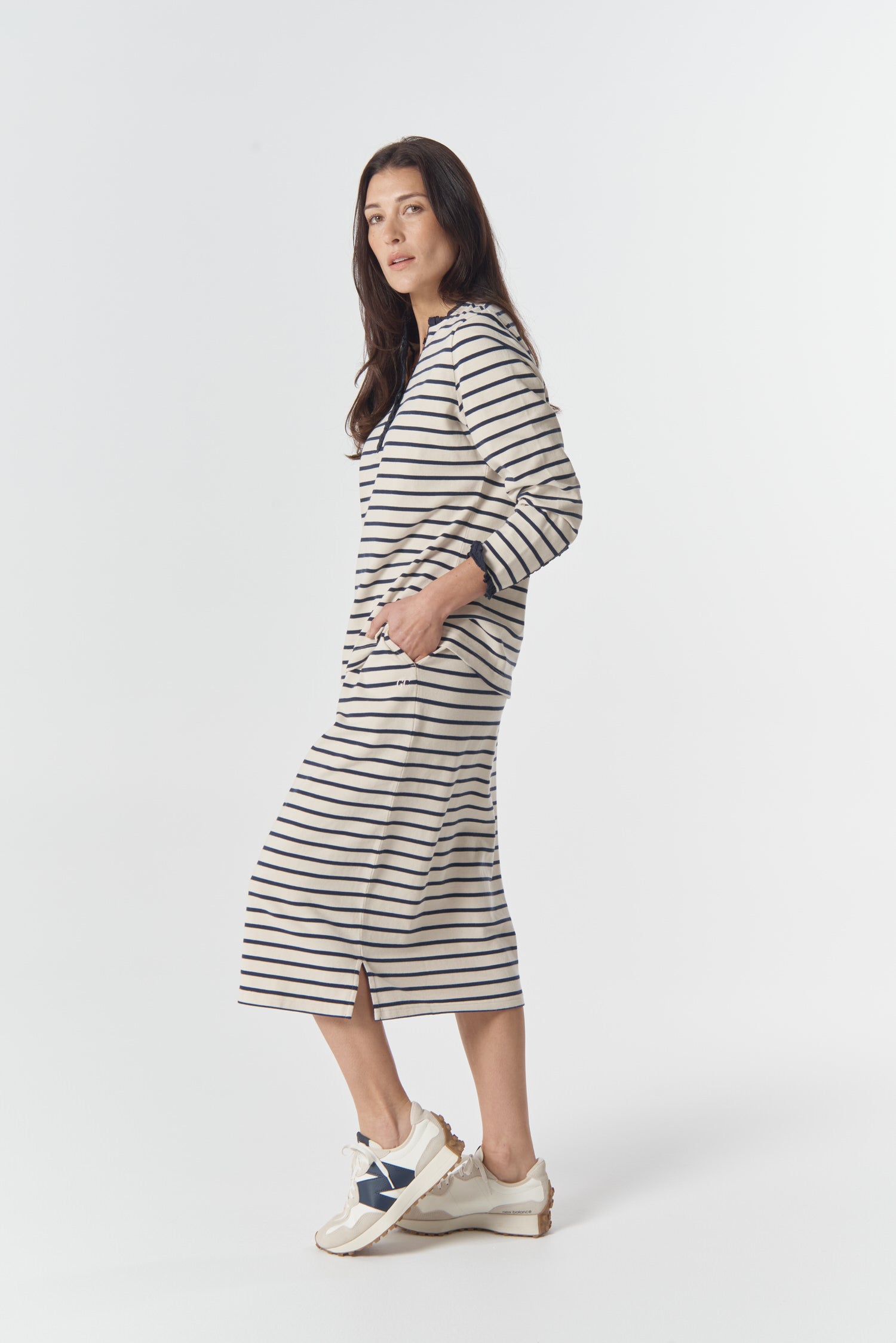 Goondiwindi Cotton Bottoms Sunday Cotton Knit Skirt - Birch/Dark Navy