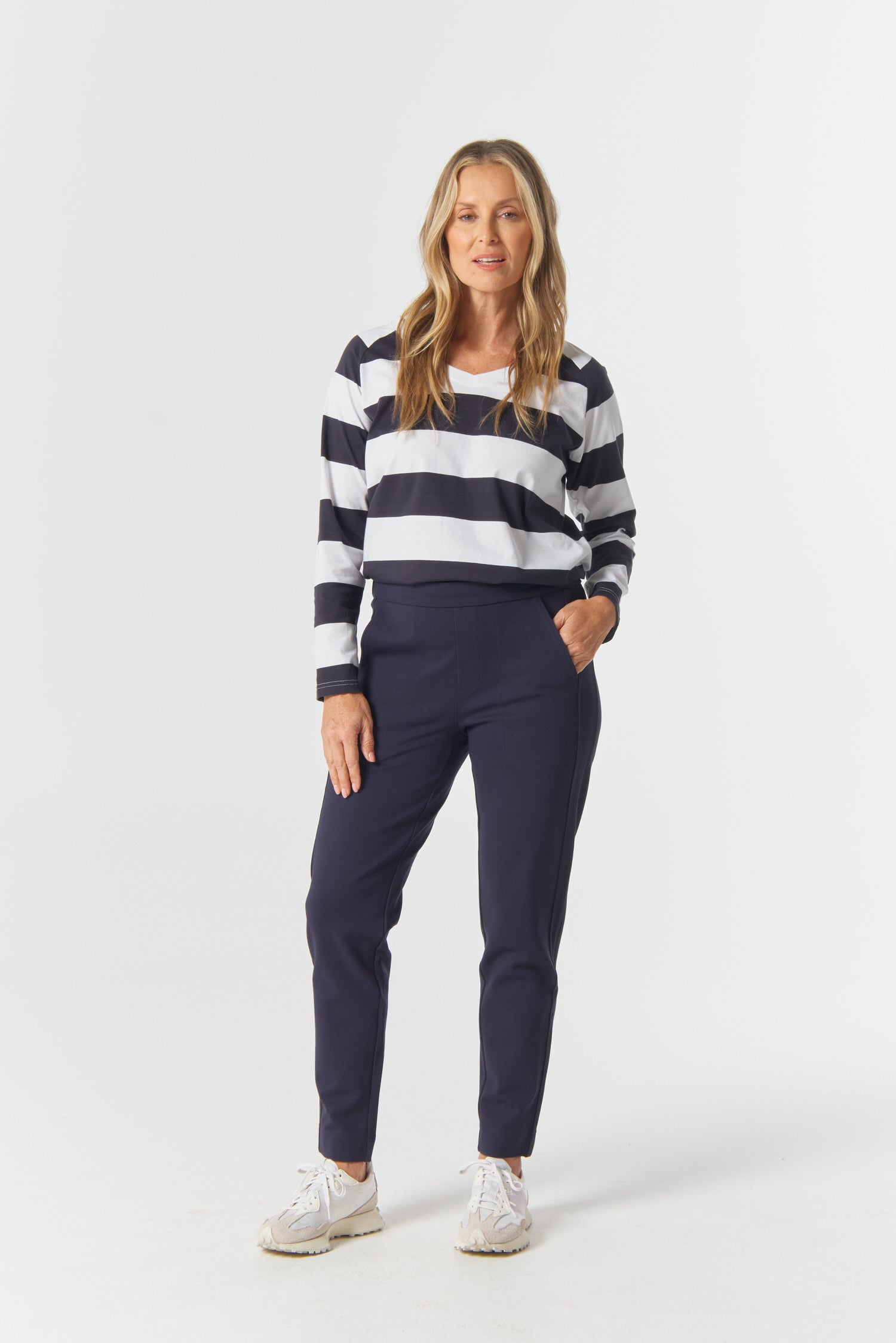 Workday Ponte Jogger - Navy by Goondiwindi Cotton. Timeless women’s fashion using natural fibres and classic shapes