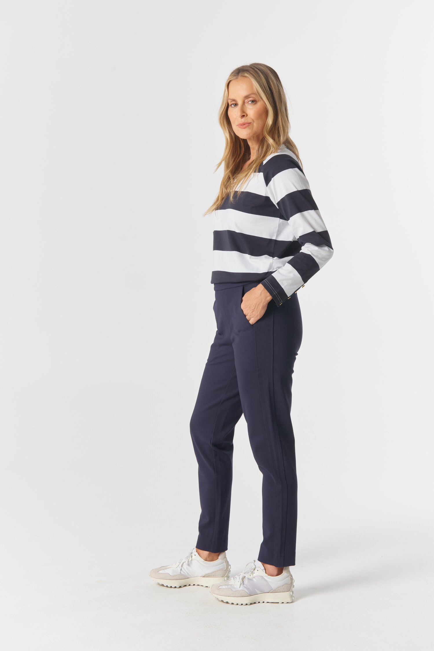 Workday Ponte Jogger - Navy by Goondiwindi Cotton. Timeless women’s fashion using natural fibres and classic shapes