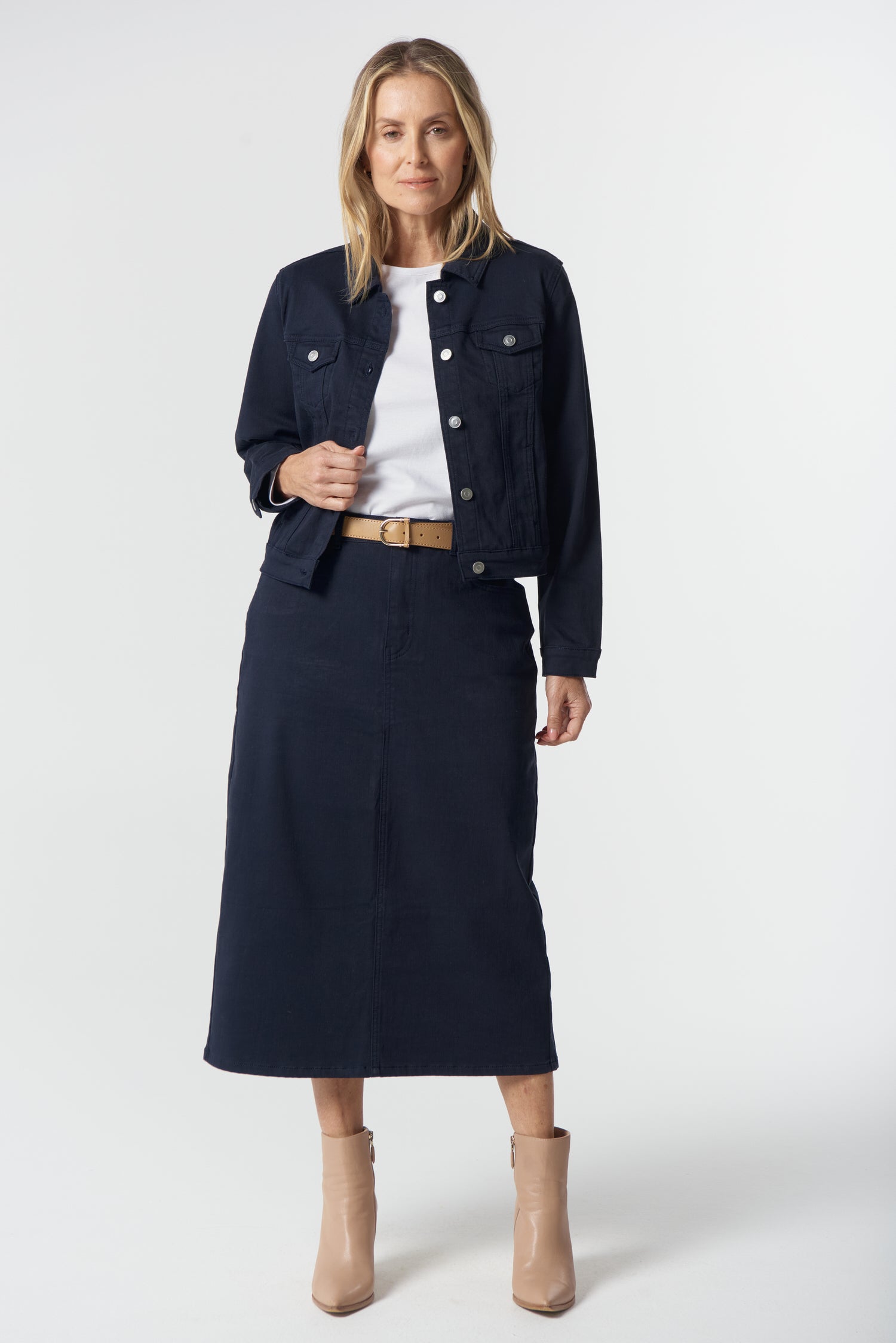 5 Pocket Maxi Skirt - Dark Navy by Goondiwindi Cotton. Timeless women’s fashion using natural fibres and classic shapes