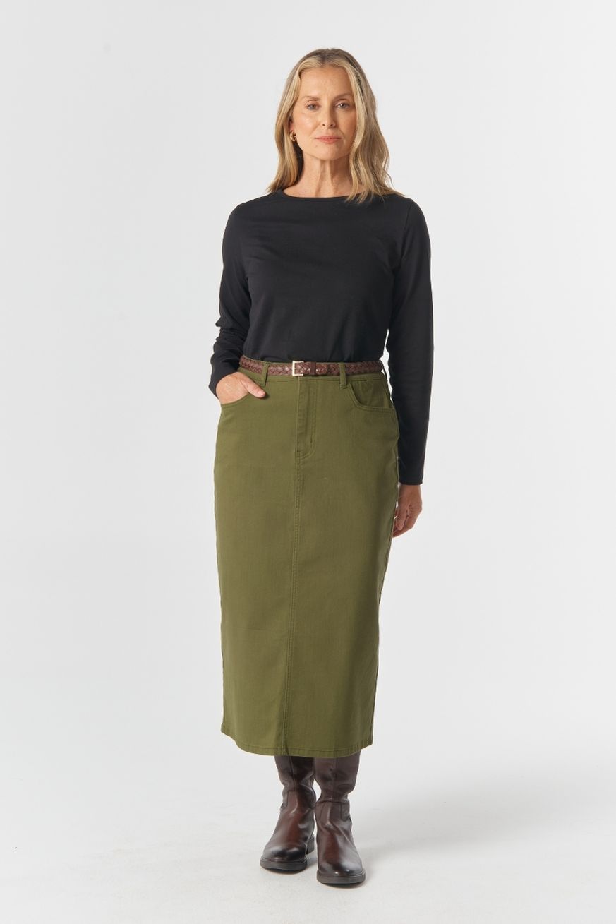 Goondiwindi Cotton Bottoms 5 Pocket Maxi Skirt - Sage
