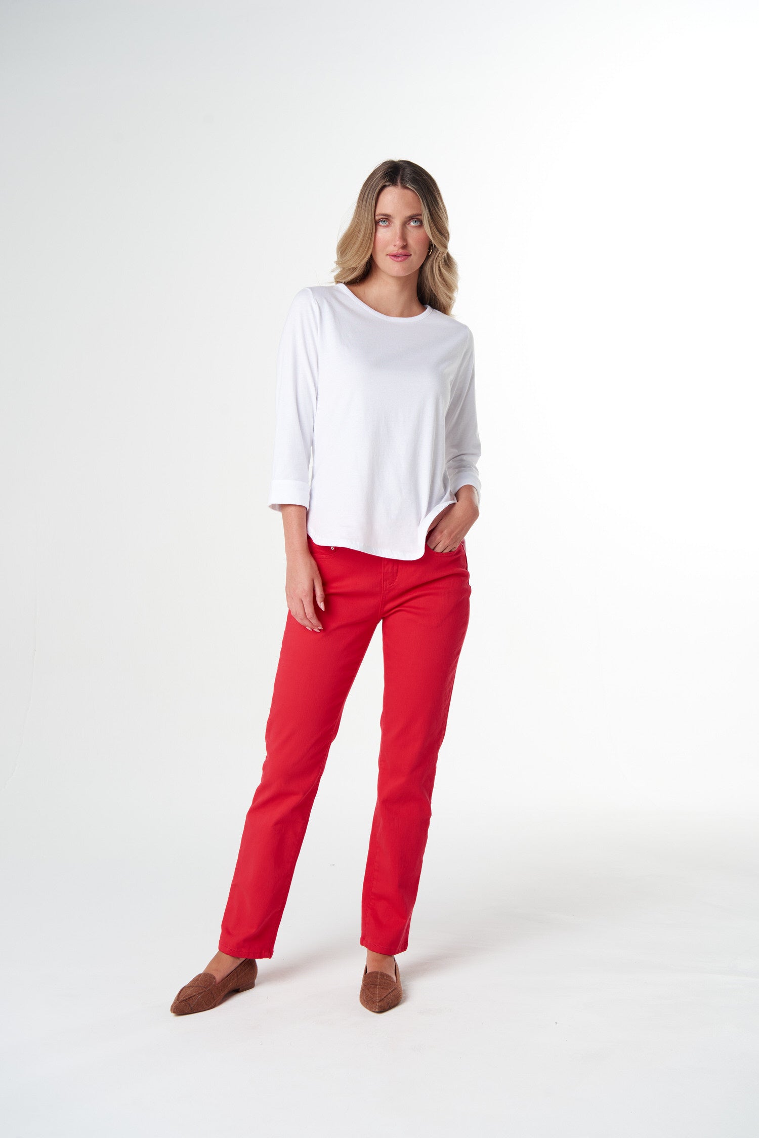 5 Pocket Jean - Poinsettia by Goondiwindi Cotton. Timeless women’s fashion using natural fibres and classic shapes