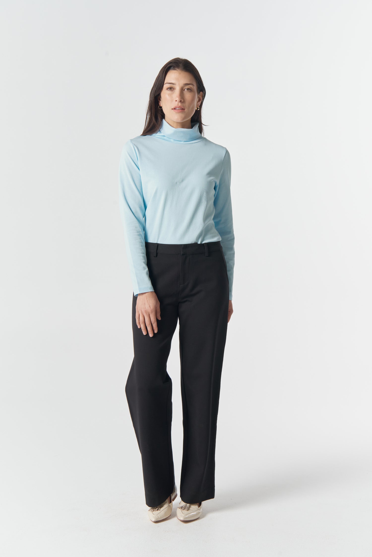 The Traditional Cotton Skivvy - Skyride Blue by Goondiwindi Cotton. Timeless women’s fashion using natural fibres and classic shapes