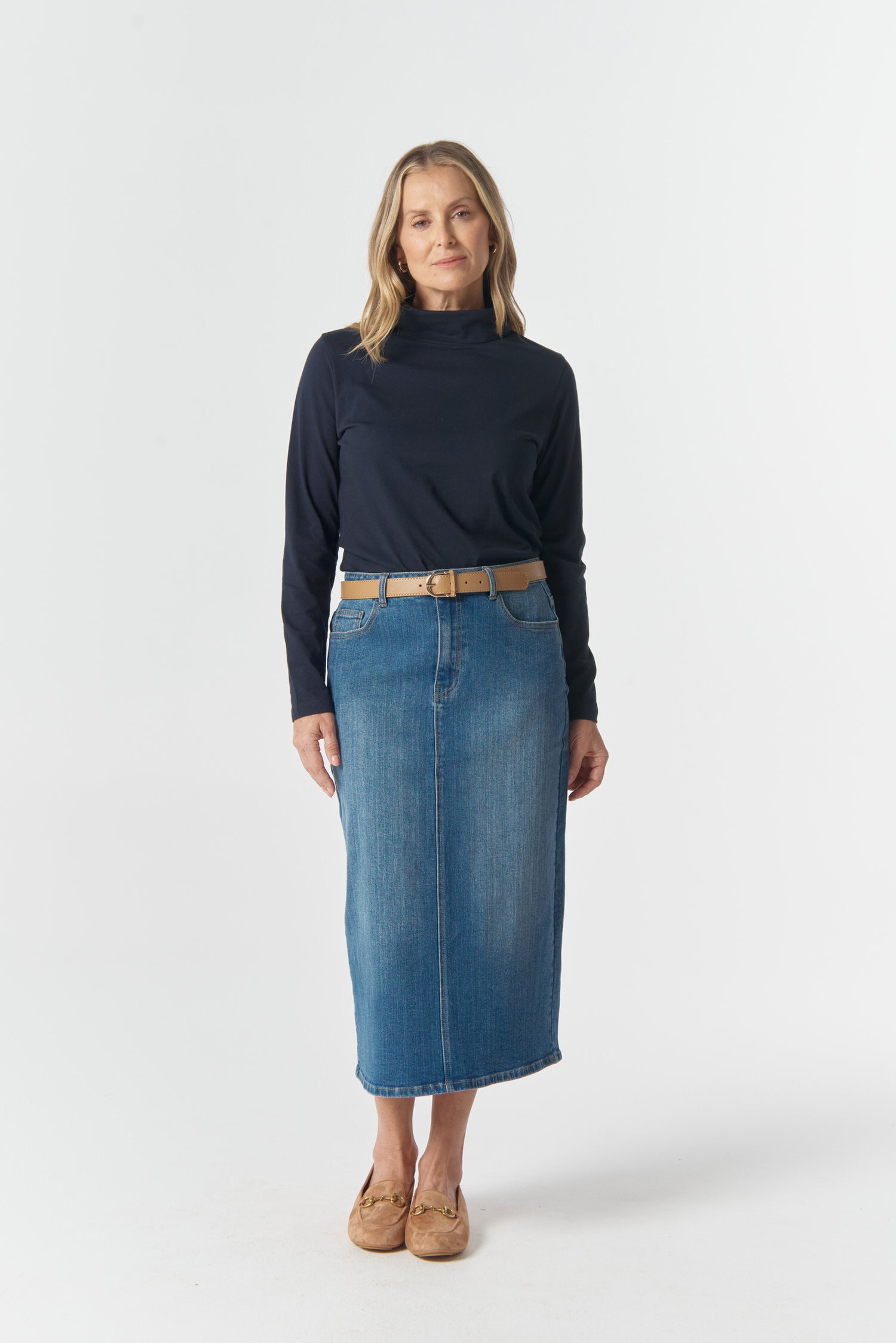 The Traditional Cotton Skivvy - Dark Navy by Goondiwindi Cotton. Timeless women’s fashion using natural fibres and classic shapes