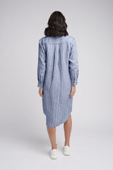 Shirt Maker Stripe Linen Dress Navy/White