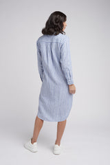 Shirt Maker Stripe Linen Dress Opal/White