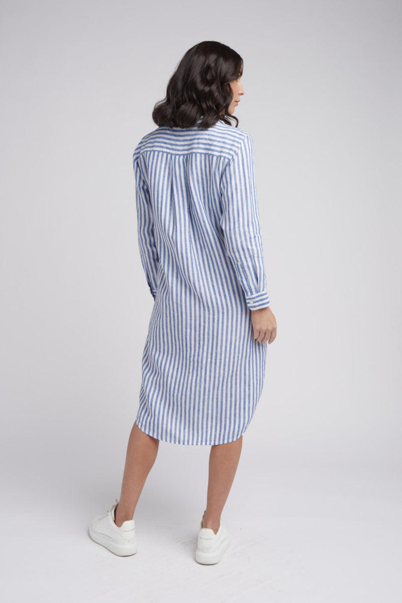 Shirt Maker Stripe Linen Dress Opal/White