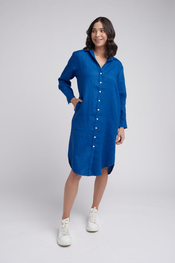 Shirt Maker Linen Dress Opal Blue