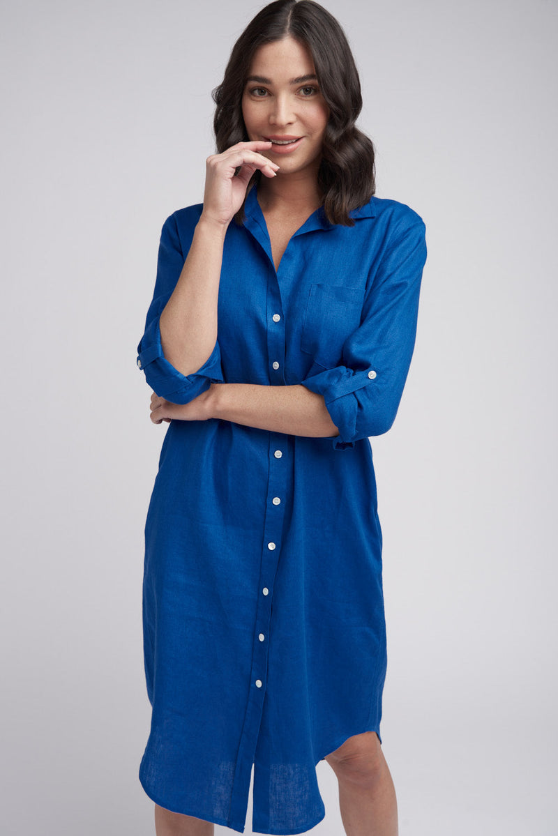 Shirt Maker Linen Dress Opal Blue