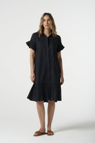 Coast Cotton Ruffle Midi Dress - Dark Navy by Goondiwindi Cotton. Timeless women’s fashion using natural fibres and classic shapes