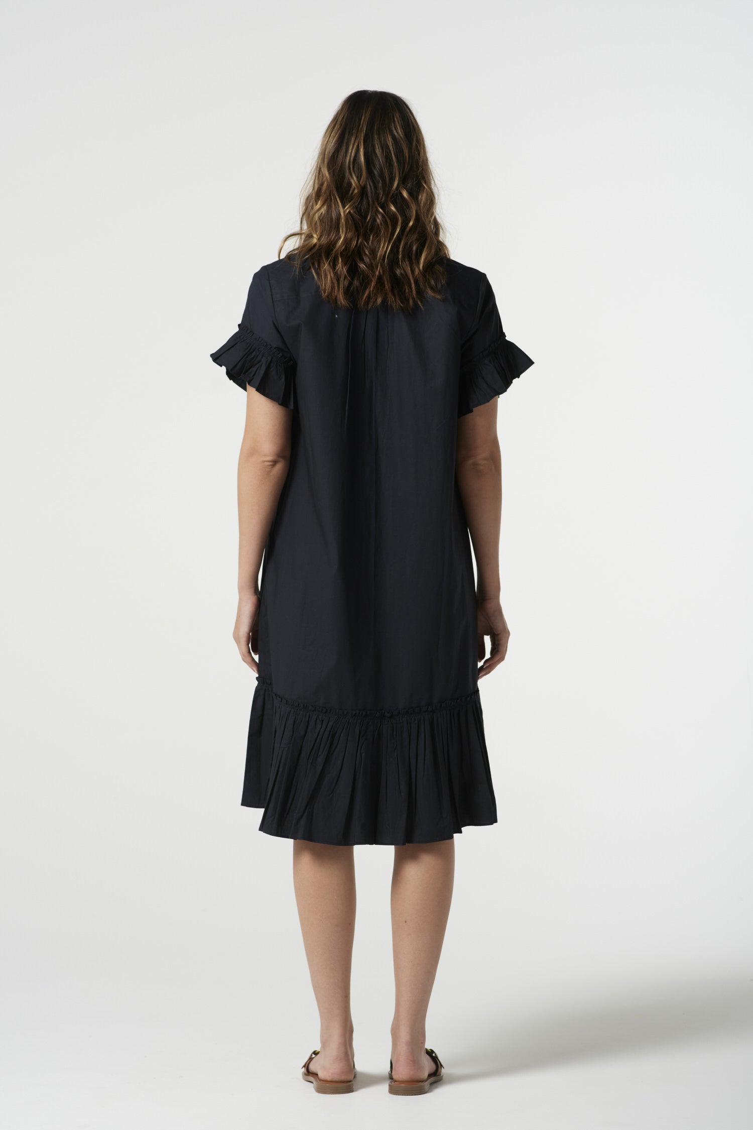 Coast Cotton Ruffle Midi Dress - Dark Navy by Goondiwindi Cotton. Timeless women’s fashion using natural fibres and classic shapes