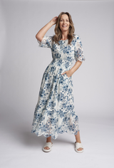 Cotton Floral Shirred Embroidered Dress