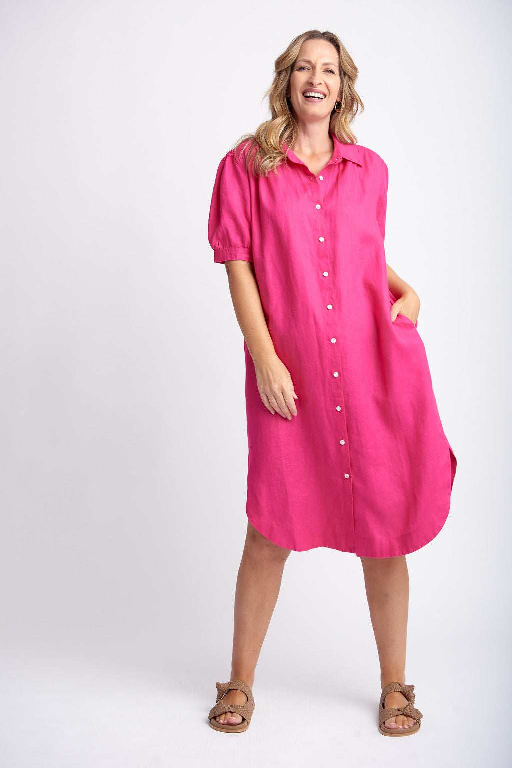 Bright pink shirt dress hotsell