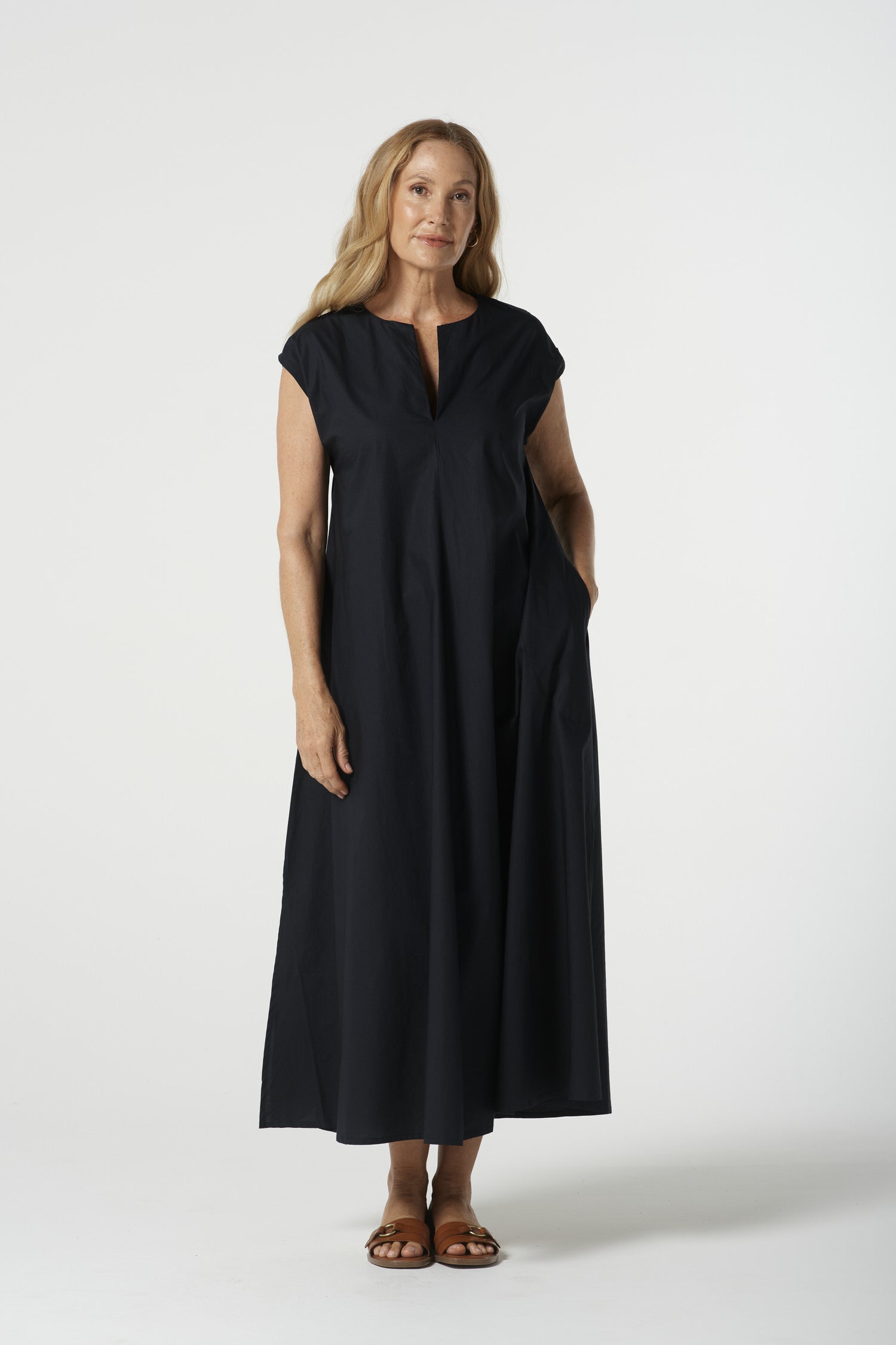 Shell Cotton Cap Sleeve Dress - Jet Black by Goondiwindi Cotton. Timeless women’s fashion using natural fibres and classic shapes