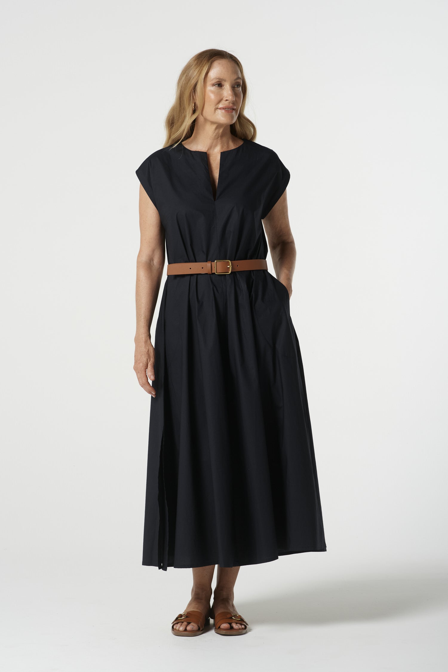 Shell Cotton Cap Sleeve Dress - Jet Black by Goondiwindi Cotton. Timeless women’s fashion using natural fibres and classic shapes