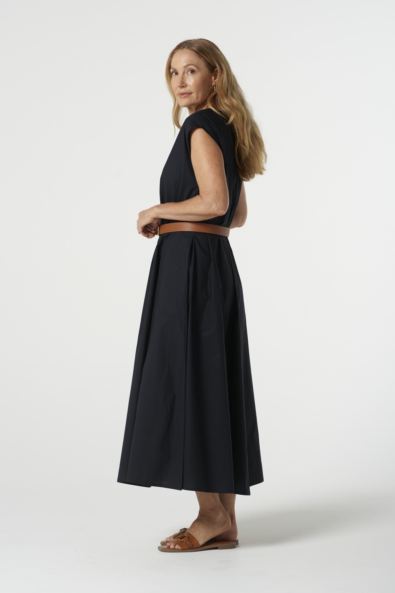 Shell Cotton Cap Sleeve Dress - Jet Black by Goondiwindi Cotton. Timeless women’s fashion using natural fibres and classic shapes