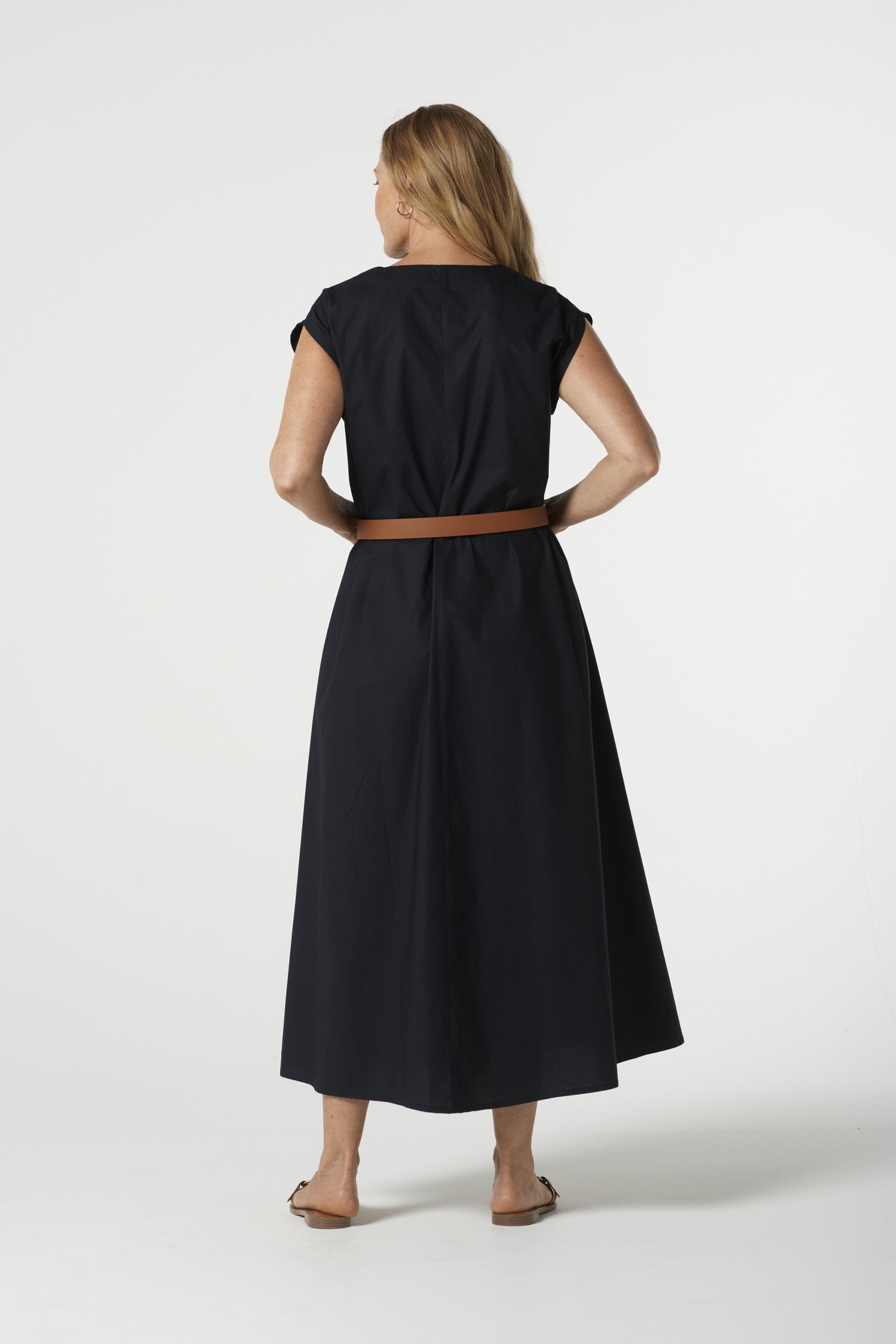 Shell Cotton Cap Sleeve Dress - Jet Black by Goondiwindi Cotton. Timeless women’s fashion using natural fibres and classic shapes