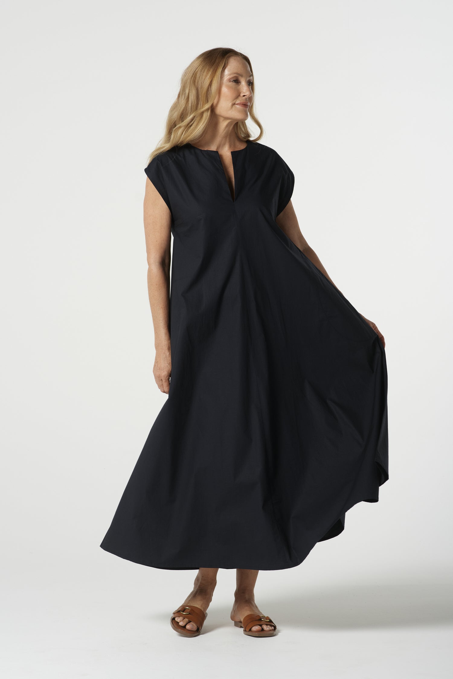 Shell Cotton Cap Sleeve Dress - Jet Black by Goondiwindi Cotton. Timeless women’s fashion using natural fibres and classic shapes