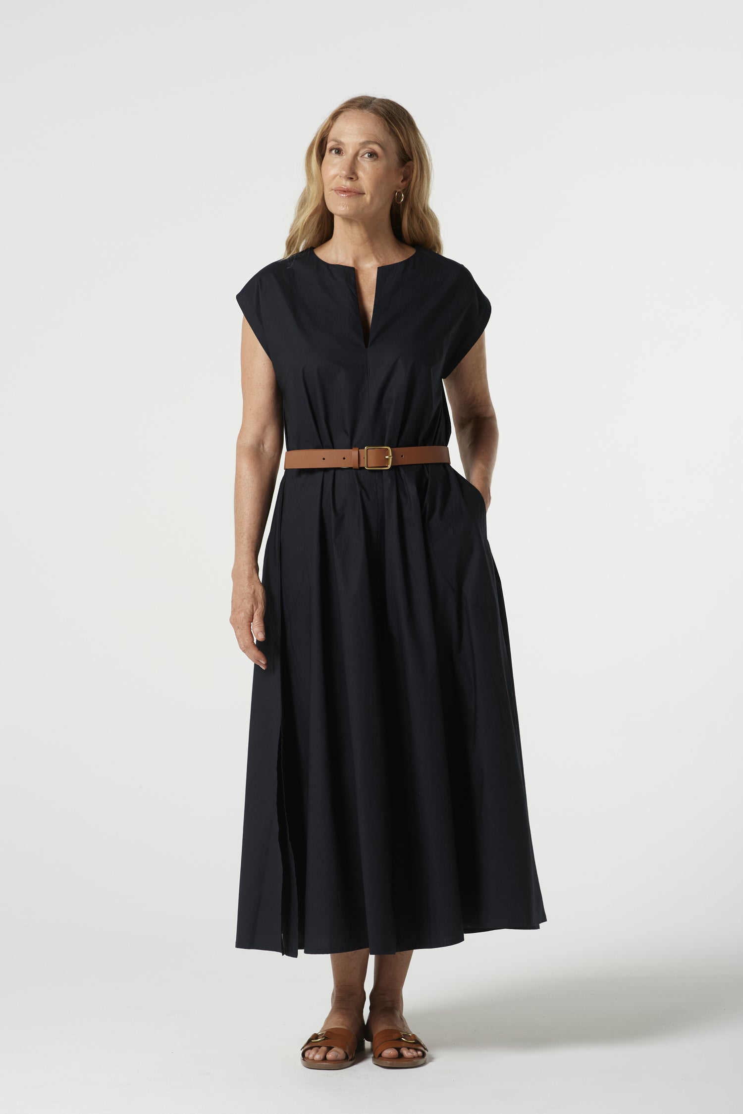 Shell Cotton Cap Sleeve Dress - Jet Black by Goondiwindi Cotton. Timeless women’s fashion using natural fibres and classic shapes