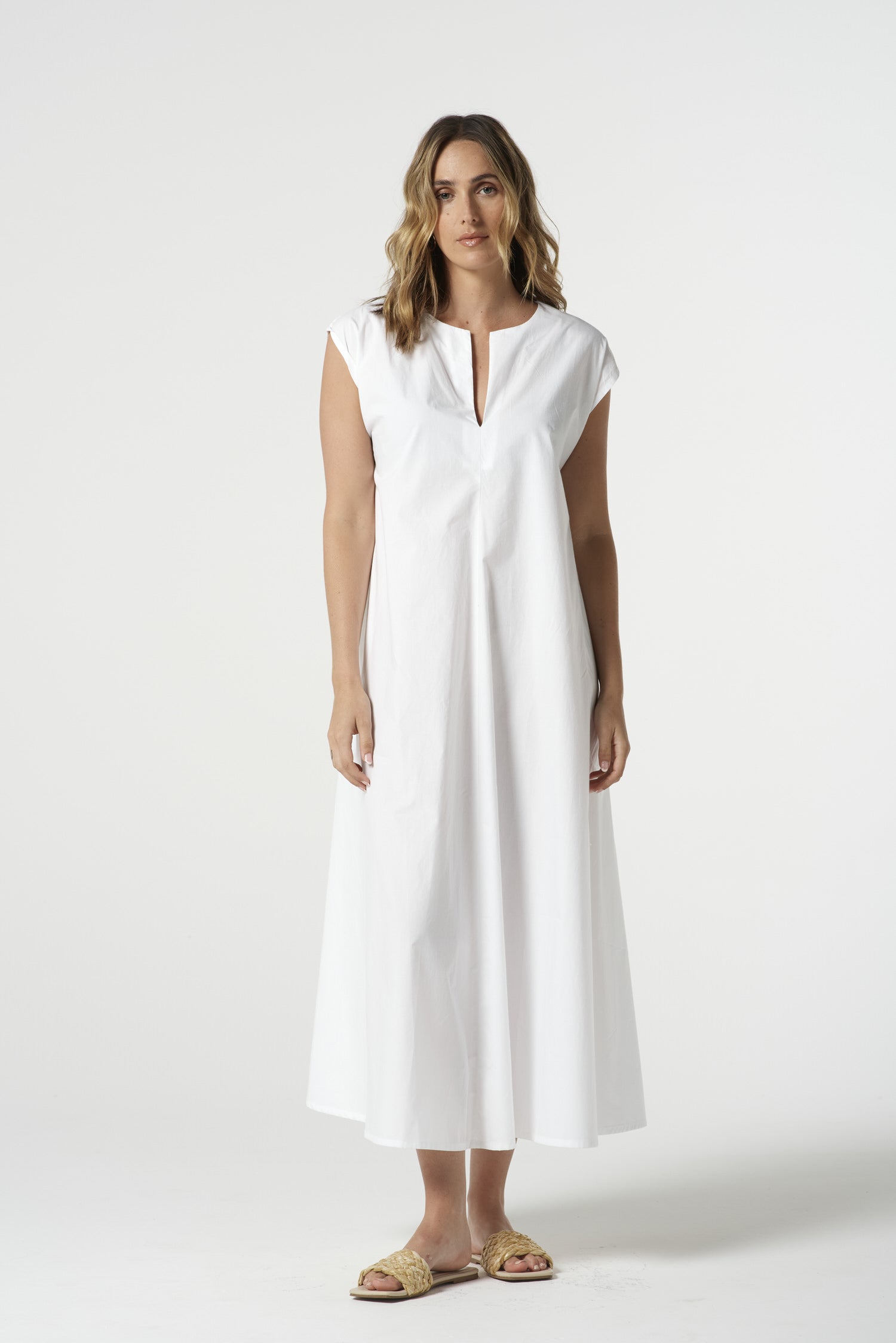 Shell Cotton Cap Sleeve Dress - White by Goondiwindi Cotton. Timeless women’s fashion using natural fibres and classic shapes