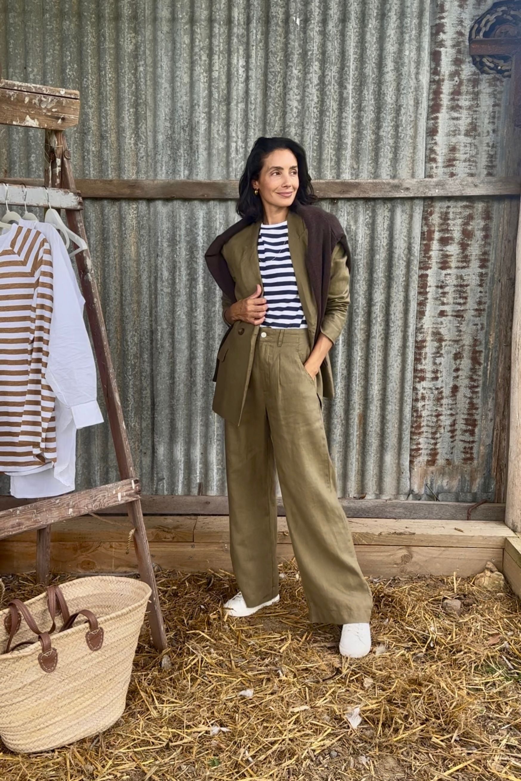 Linen Double Breasted Relaxed Jacket - Tobacco by Goondiwindi Cotton. Timeless women’s fashion using natural fibres and classic shapes