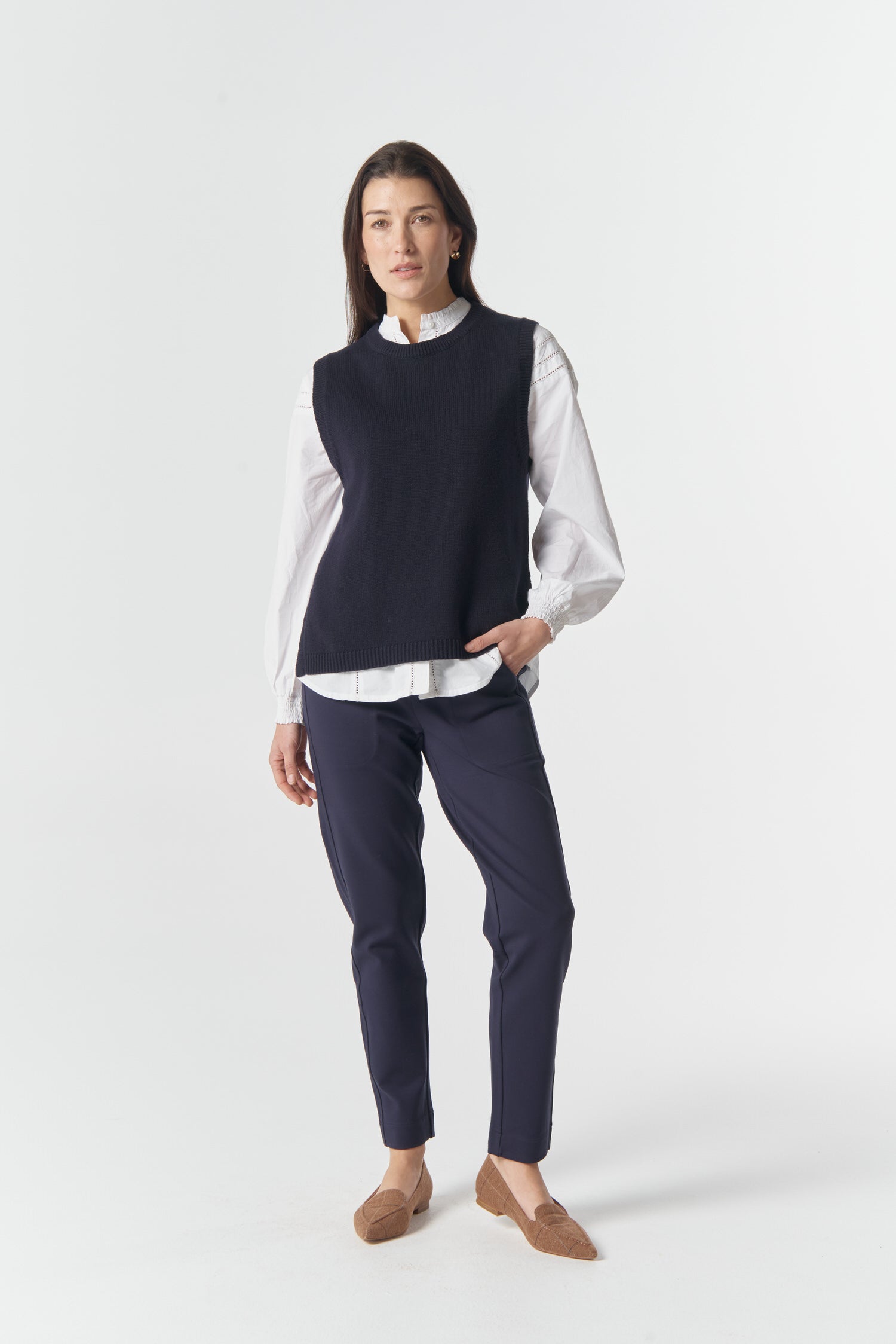 Amber Merino Cotton Knit Vest - Dark Navy by Goondiwindi Cotton. Timeless women’s fashion using natural fibres and classic shapes