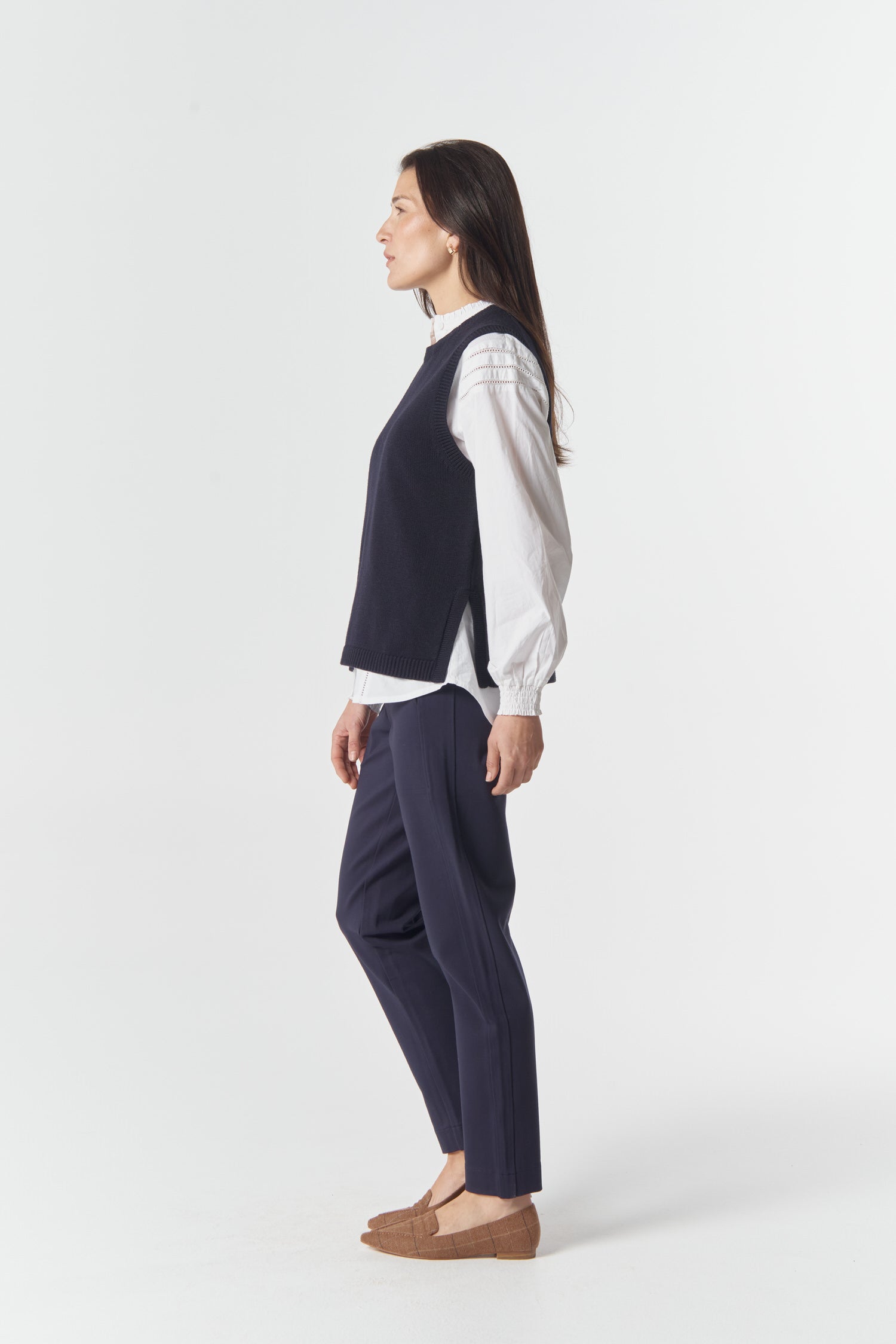 Amber Merino Cotton Knit Vest - Dark Navy by Goondiwindi Cotton. Timeless women’s fashion using natural fibres and classic shapes