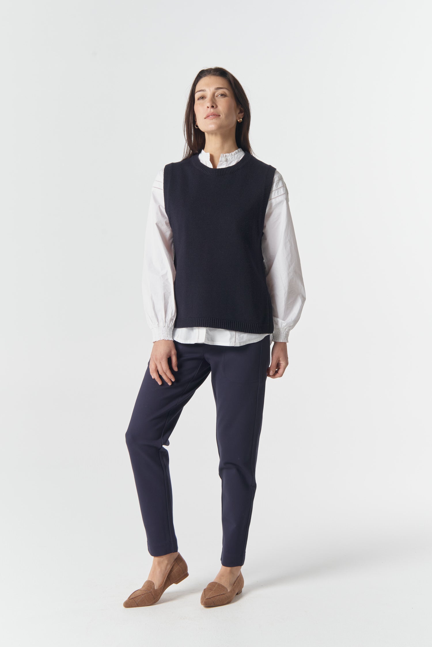 Amber Merino Cotton Knit Vest - Dark Navy by Goondiwindi Cotton. Timeless women’s fashion using natural fibres and classic shapes