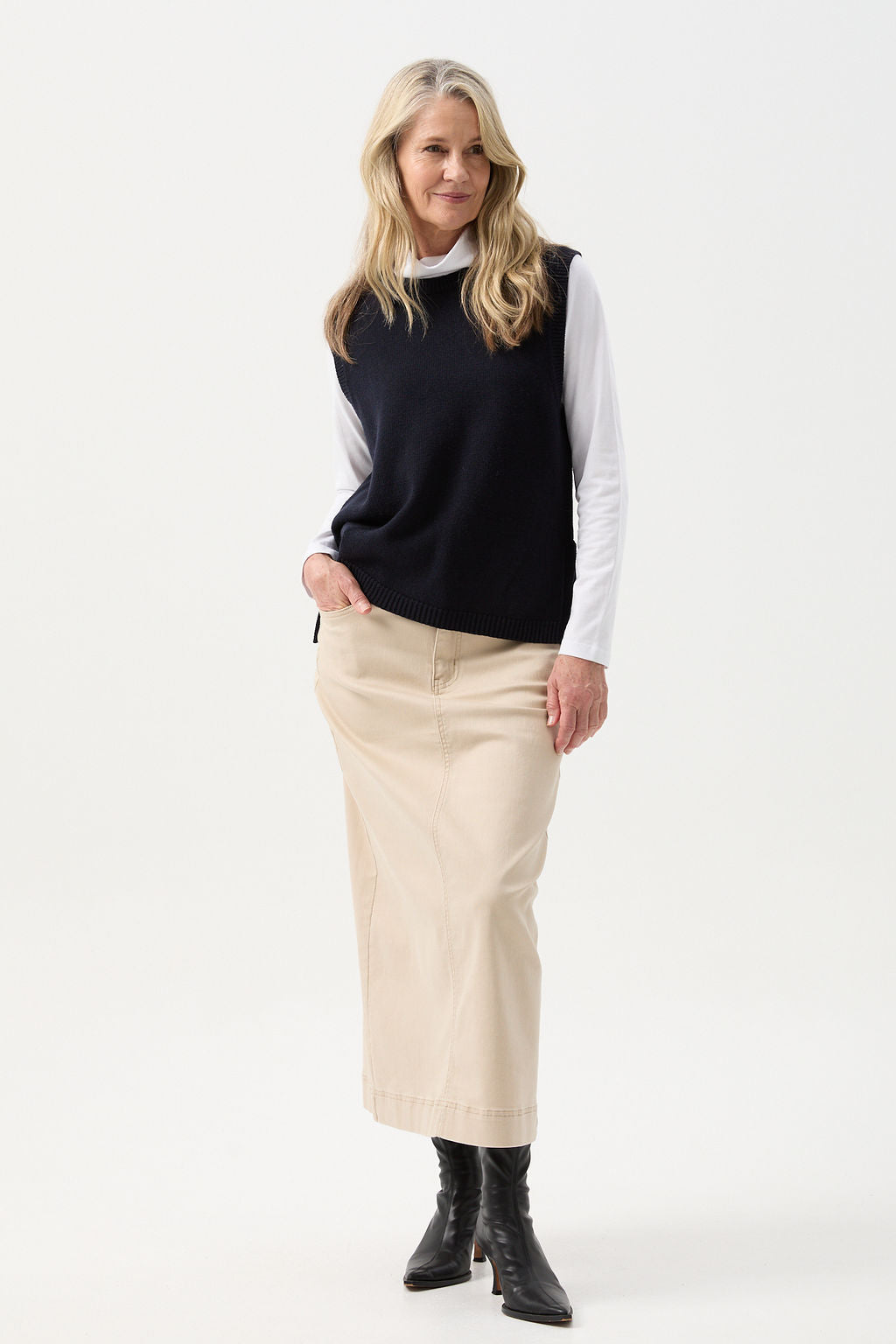 Amber Merino Cotton Knit Vest - Dark Navy by Goondiwindi Cotton. Timeless women’s fashion using natural fibres and classic shapes