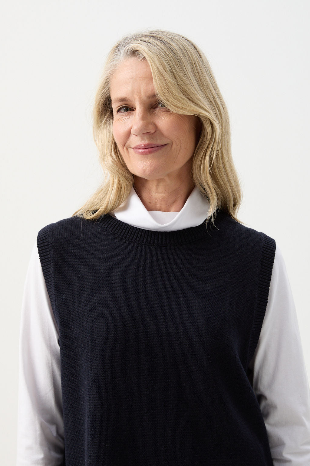 Amber Merino Cotton Knit Vest - Dark Navy by Goondiwindi Cotton. Timeless women’s fashion using natural fibres and classic shapes