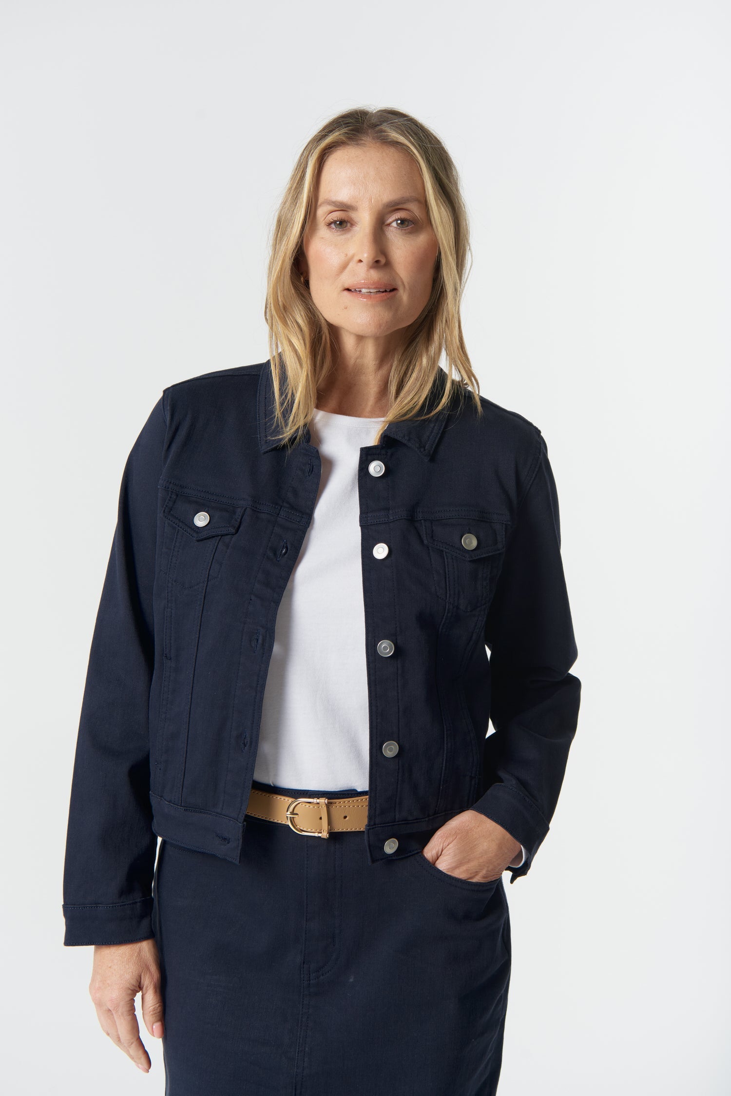Ray Denim Jacket - Dark Navy by Goondiwindi Cotton. Timeless women’s fashion using natural fibres and classic shapes