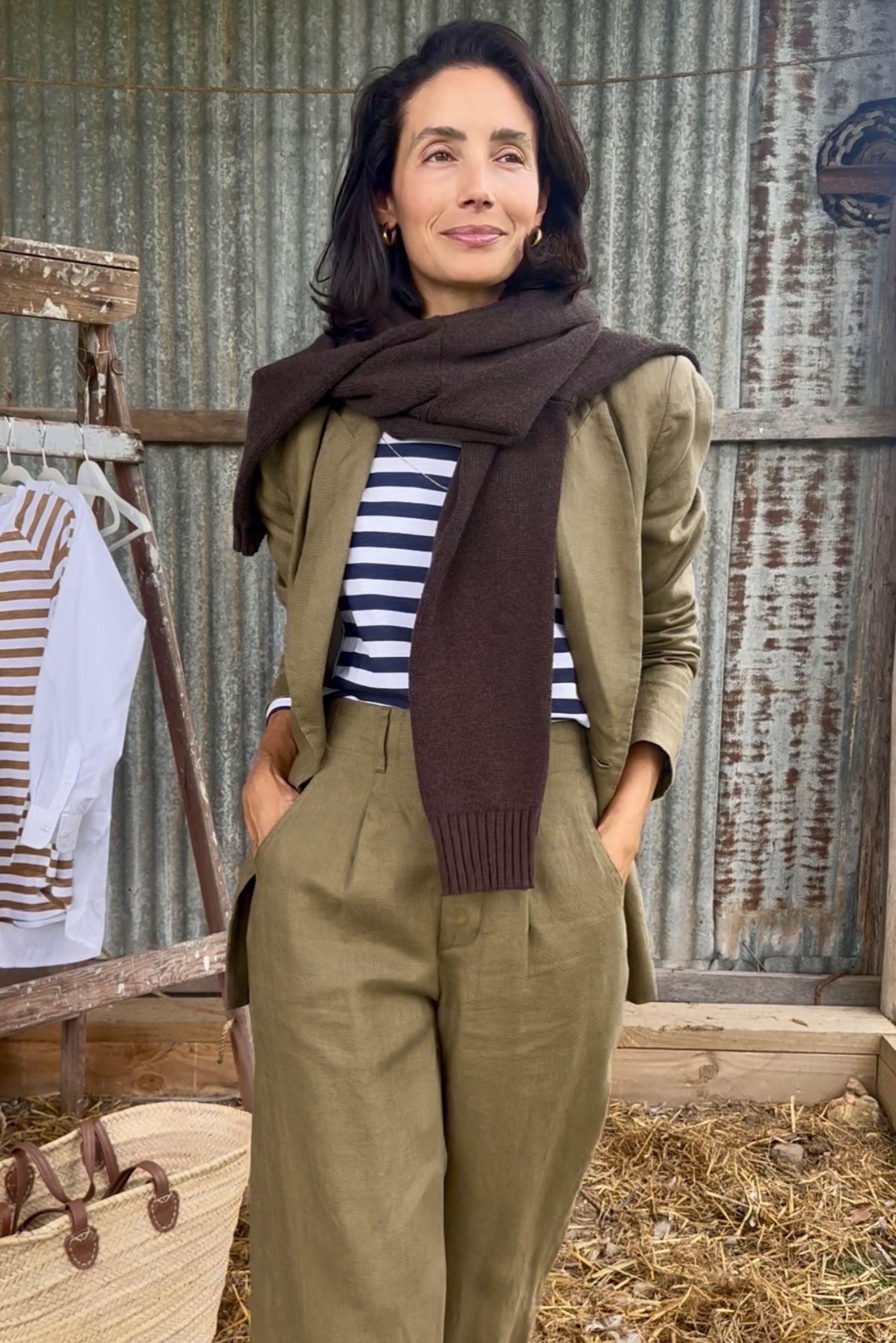 Linen Double Breasted Relaxed Jacket - Tobacco by Goondiwindi Cotton. Timeless women’s fashion using natural fibres and classic shapes