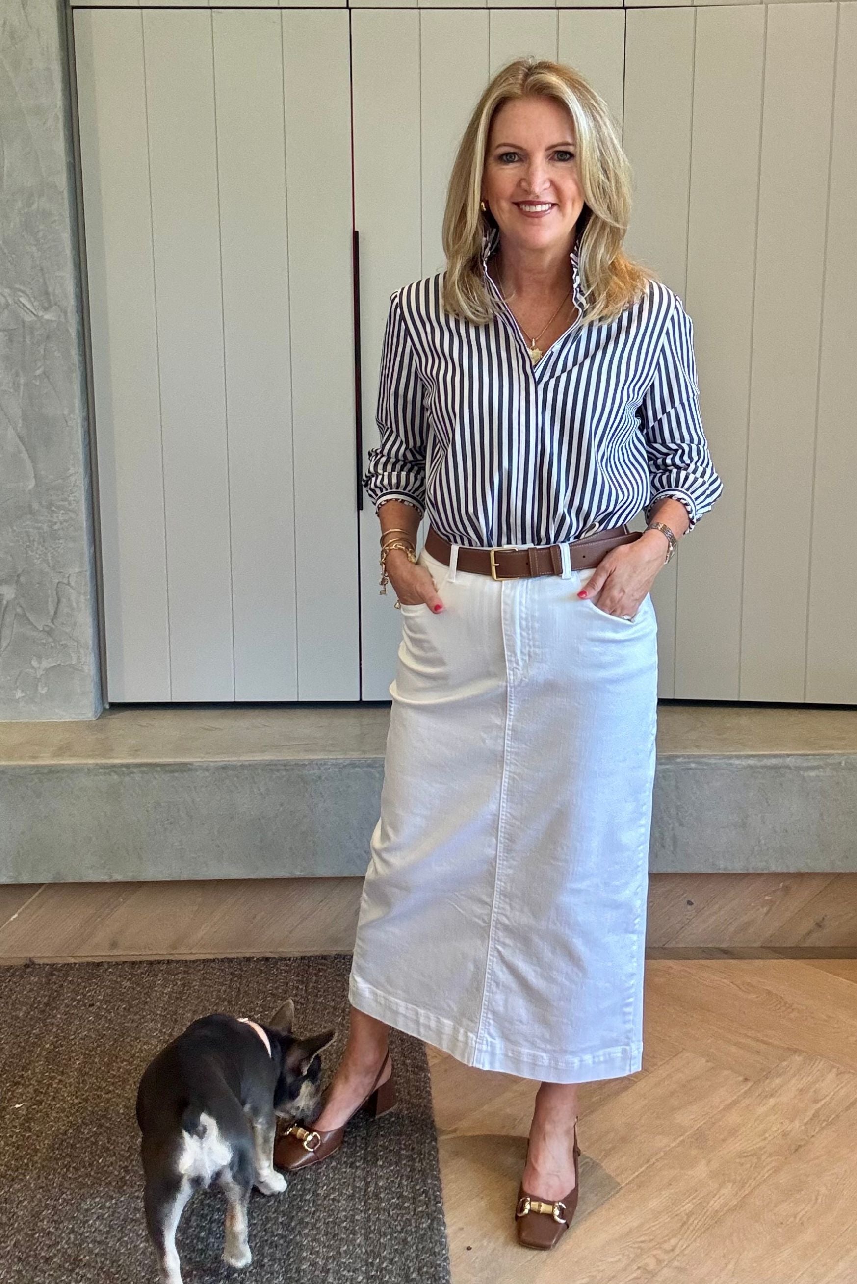 5 Pocket Straight Maxi Skirt - White by Goondiwindi Cotton. Timeless women’s fashion using natural fibres and classic shapes