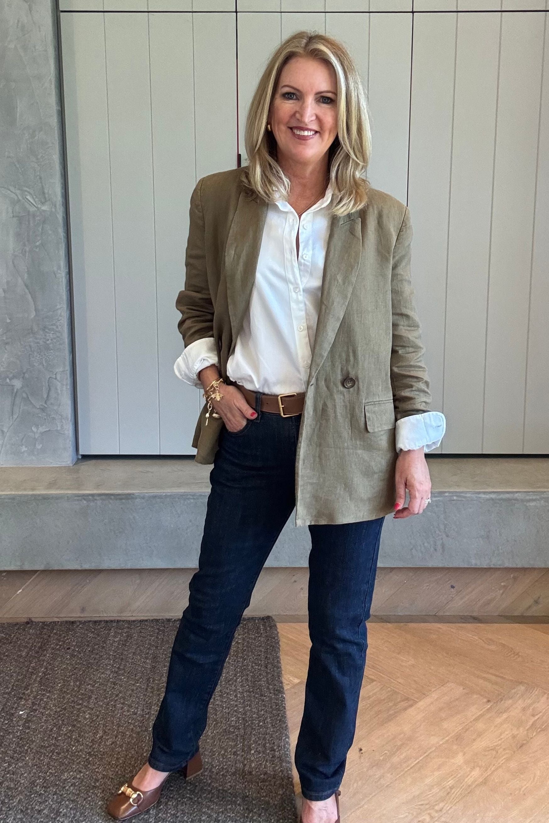 Linen Double Breasted Relaxed Jacket - Tobacco by Goondiwindi Cotton. Timeless women’s fashion using natural fibres and classic shapes