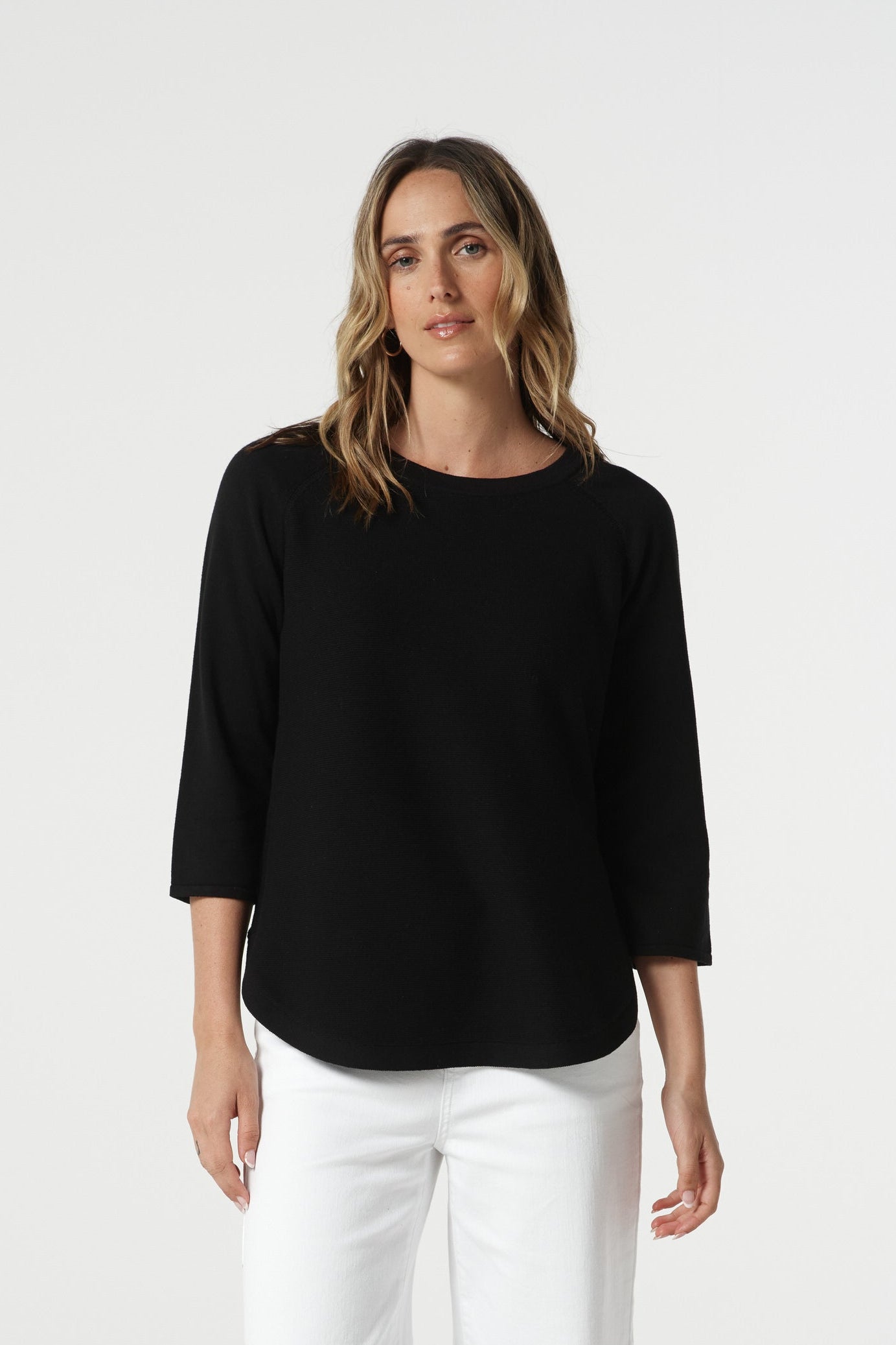 Goondiwindi Cotton Knitwear Sorbet Cotton 3/4 Sleeve Raglan Knit - Jet Black
