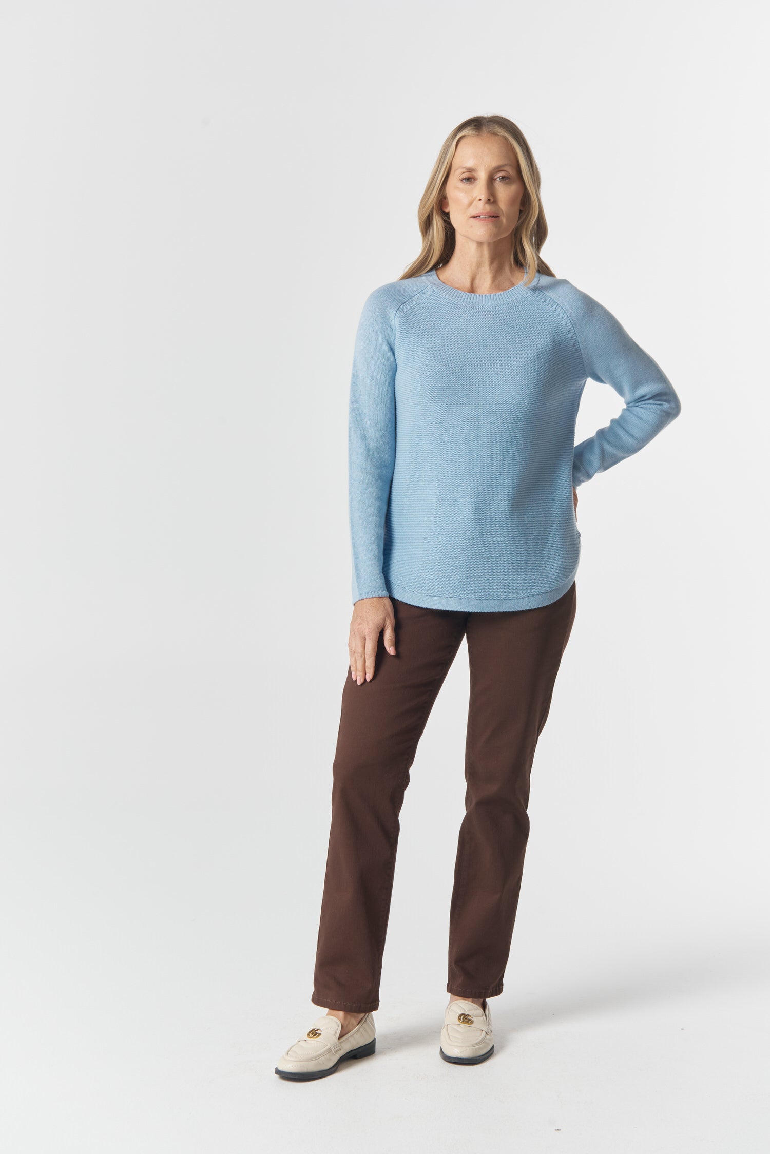 Goondiwindi Cotton Knitwear The Classic Crew Neck Raglan Jumper - Air Blue