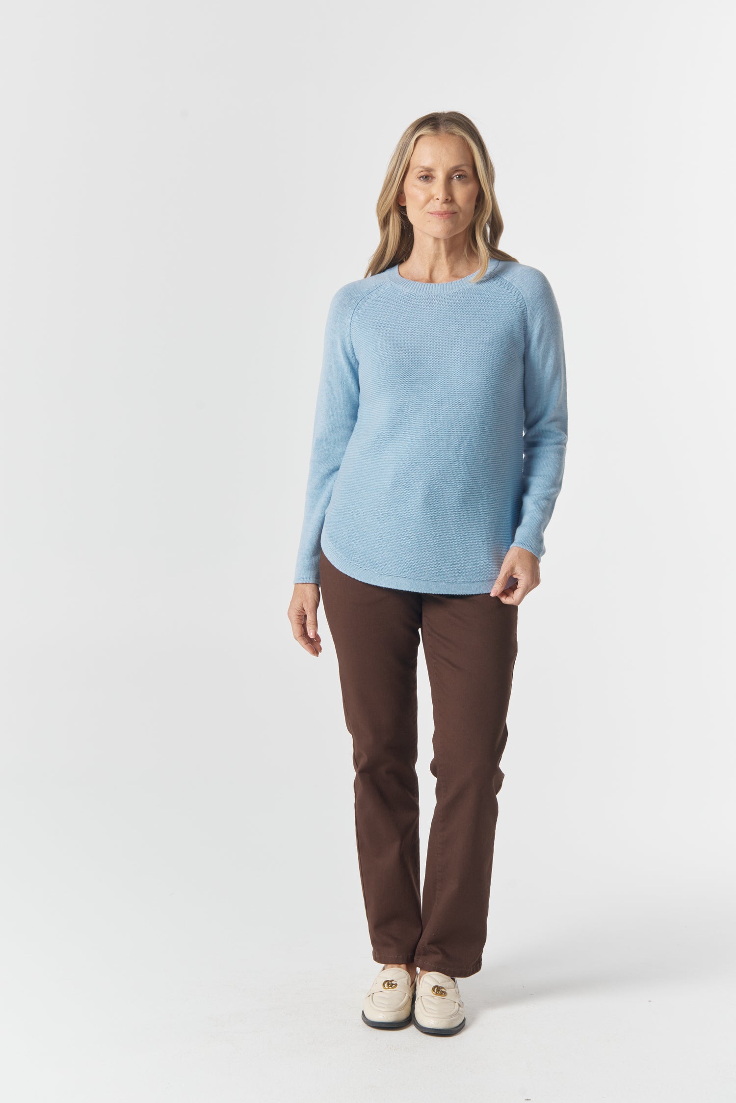 Goondiwindi Cotton Knitwear The Classic Crew Neck Raglan Jumper - Air Blue