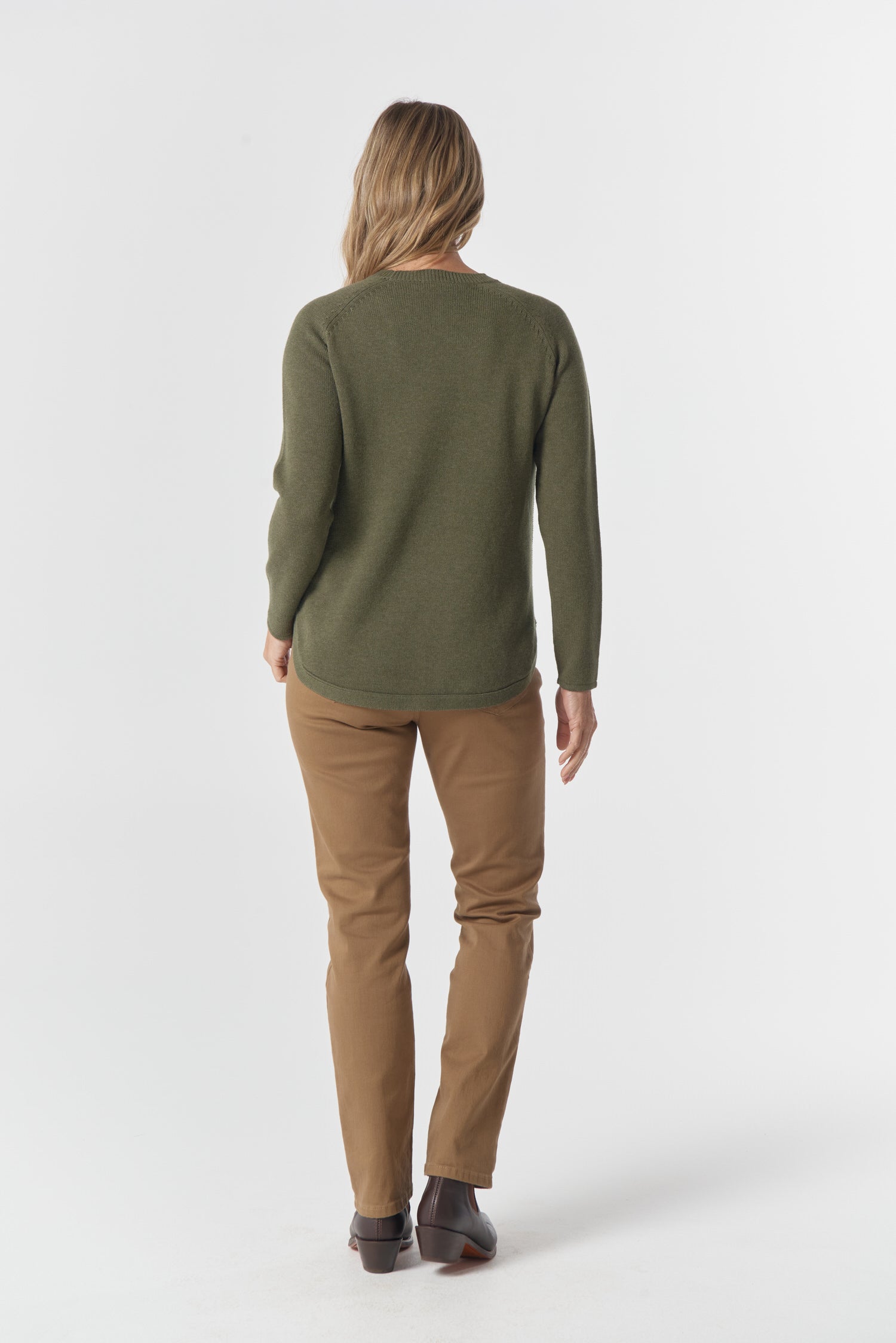 Goondiwindi Cotton Knitwear The Classic Crew Neck Raglan Jumper - Covert Green