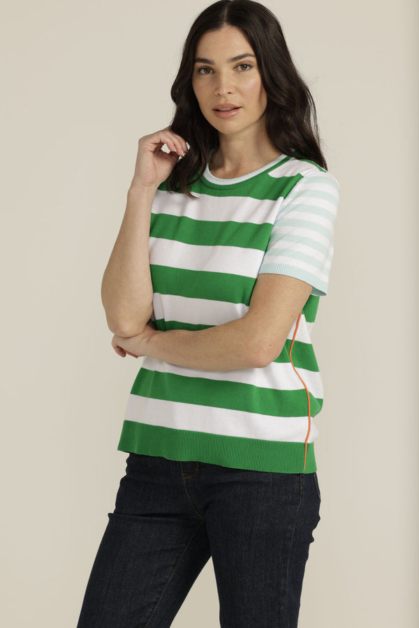 Cotton Multi Stripe Knit Top White/Green/Aqua