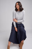 Goondiwindi Cotton Knitwear Classic Cable Crew Neck Jumper Grey Shimmer