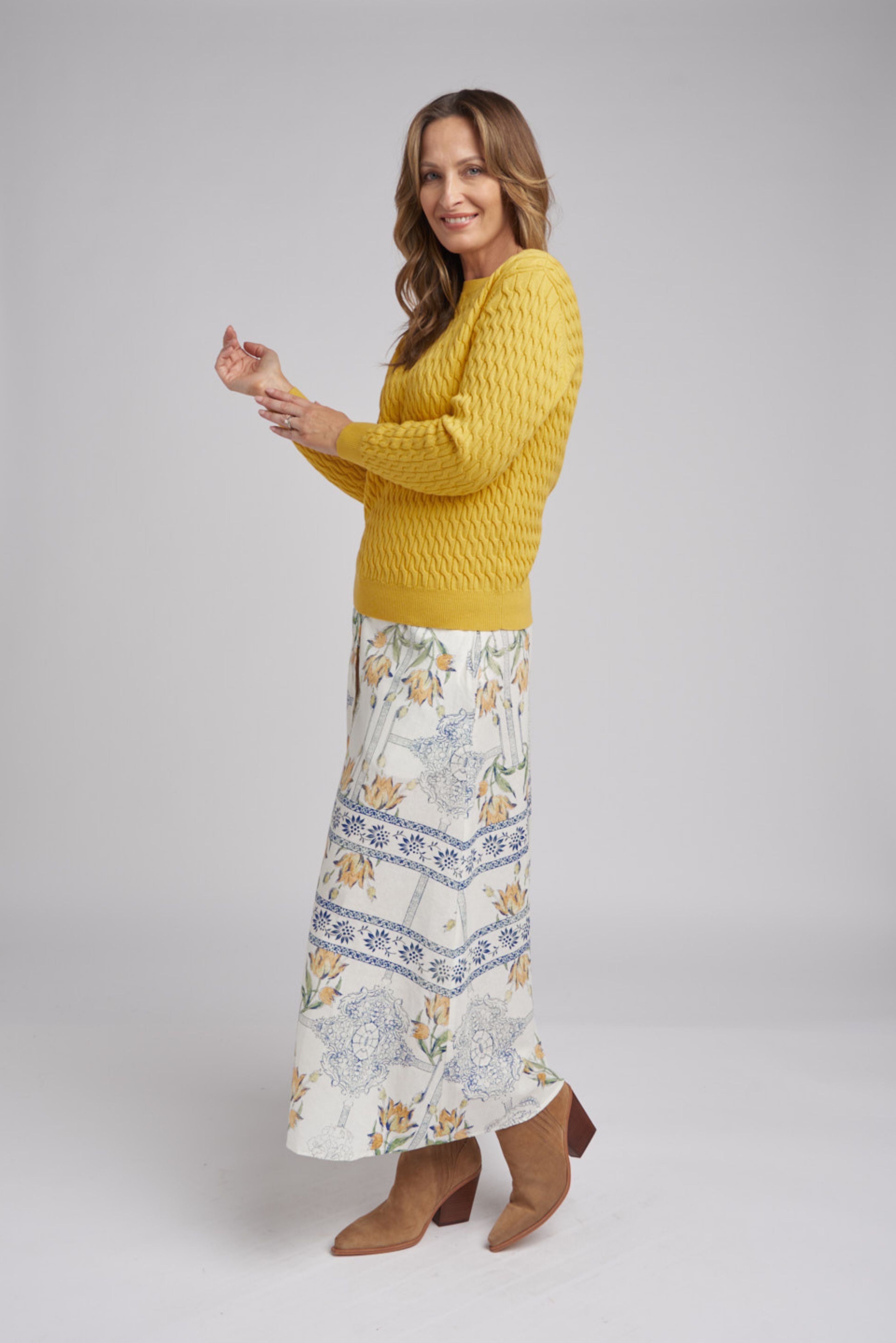 Goondiwindi Cotton Knitwear Classic Cable Crew Neck Jumper - Lemon