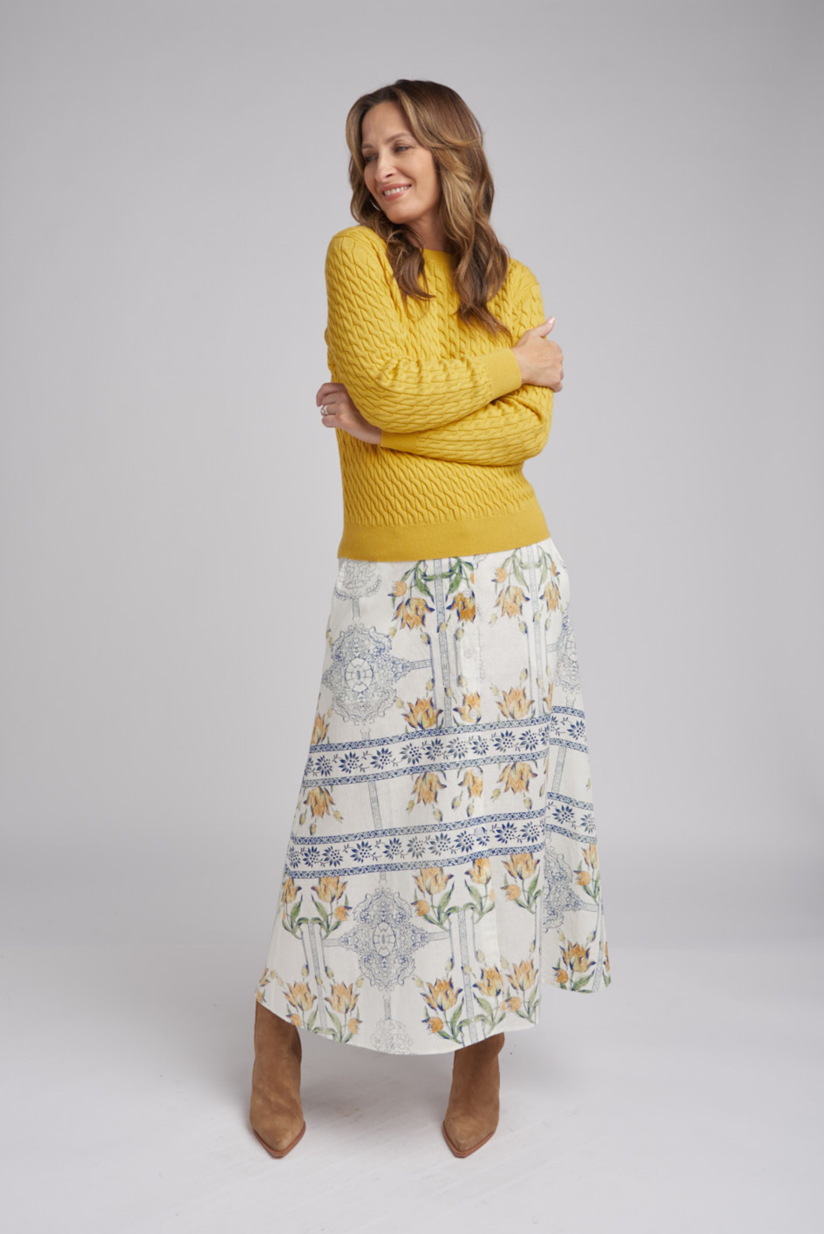 Goondiwindi Cotton Knitwear Classic Cable Crew Neck Jumper - Lemon