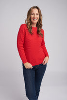 Goondiwindi Cotton Knitwear Classic Cable Crew Neck Jumper Poppy