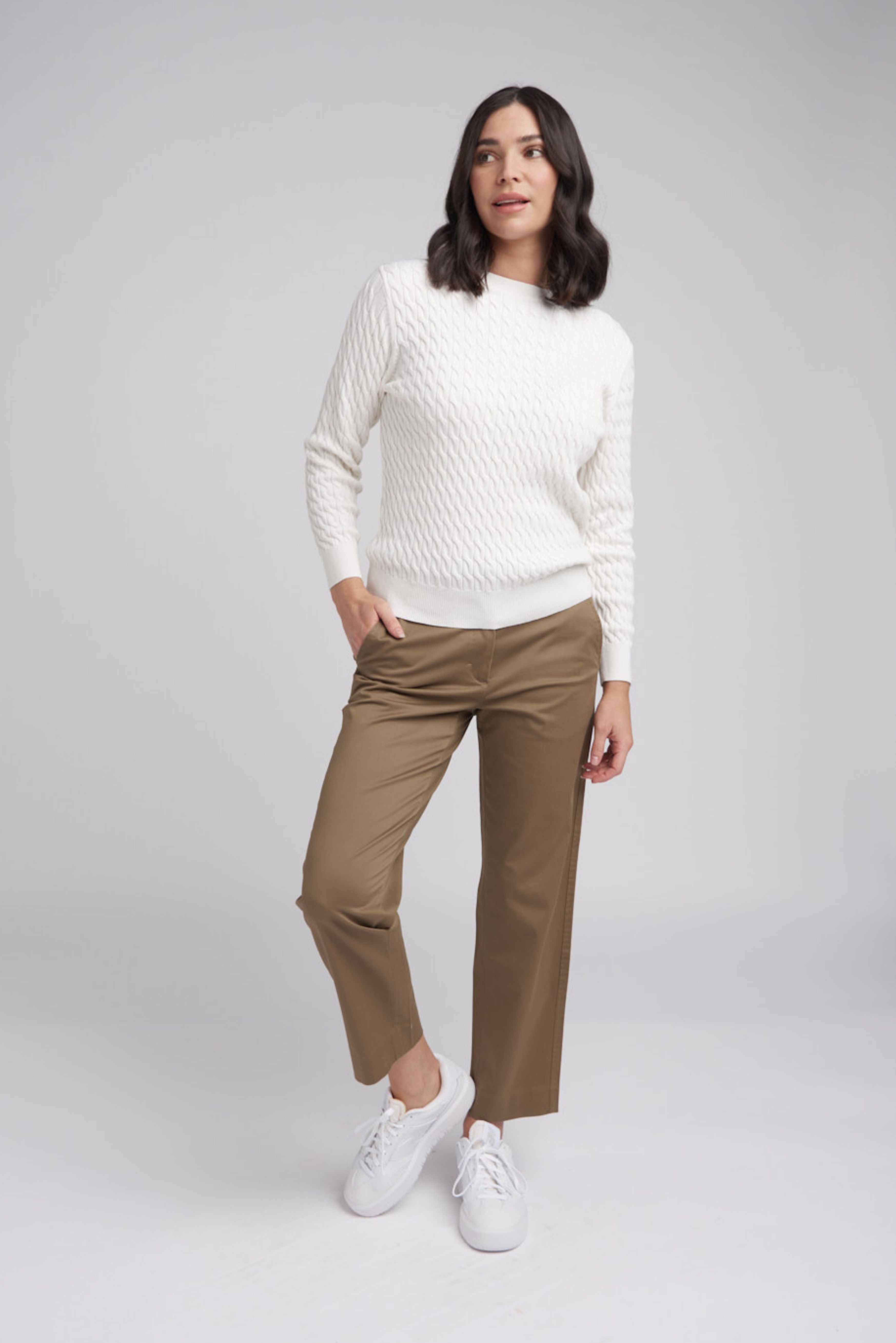 Goondiwindi Cotton Knitwear Classic Cable Crew Neck Jumper Snowflake