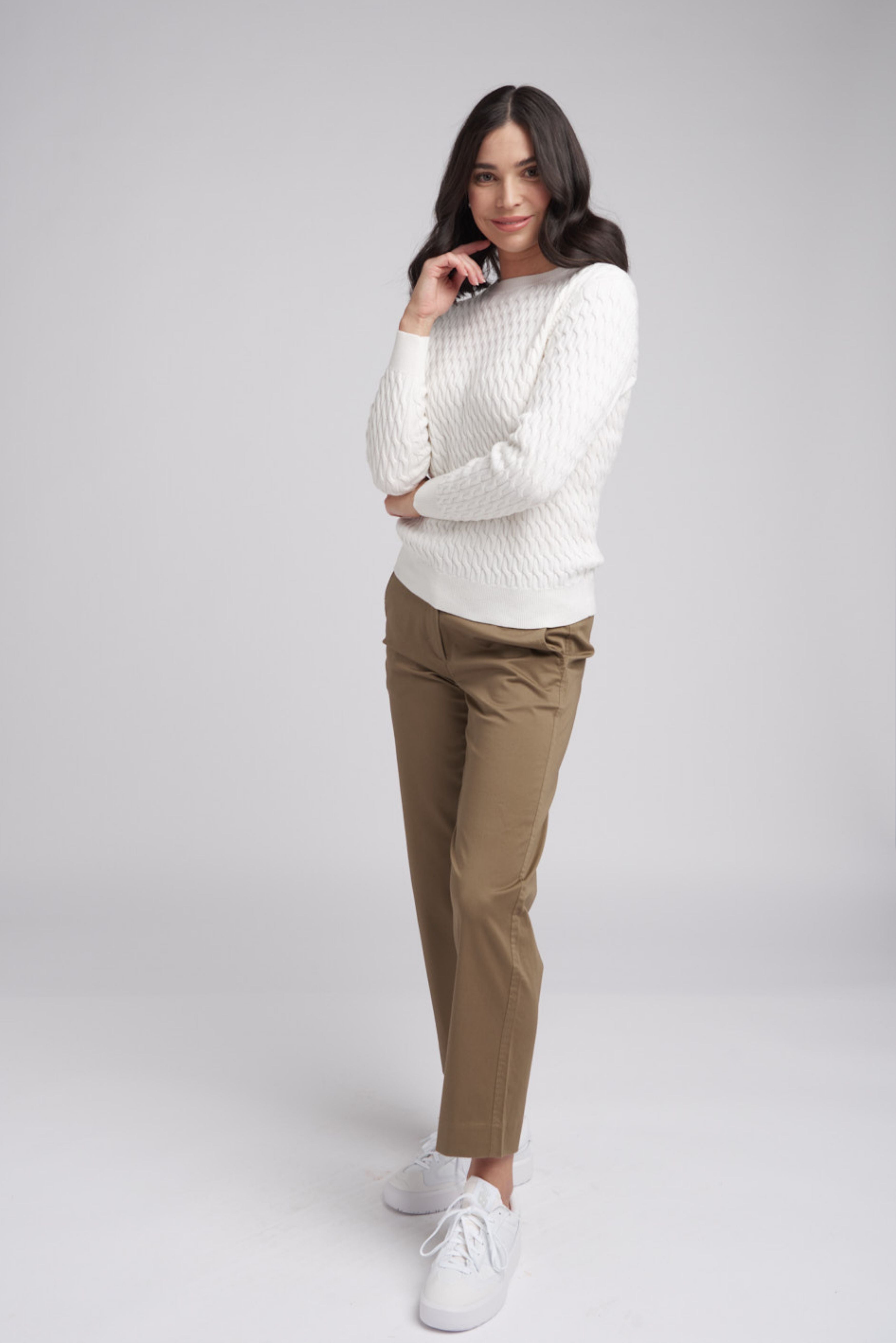 Goondiwindi Cotton Knitwear Classic Cable Crew Neck Jumper Snowflake