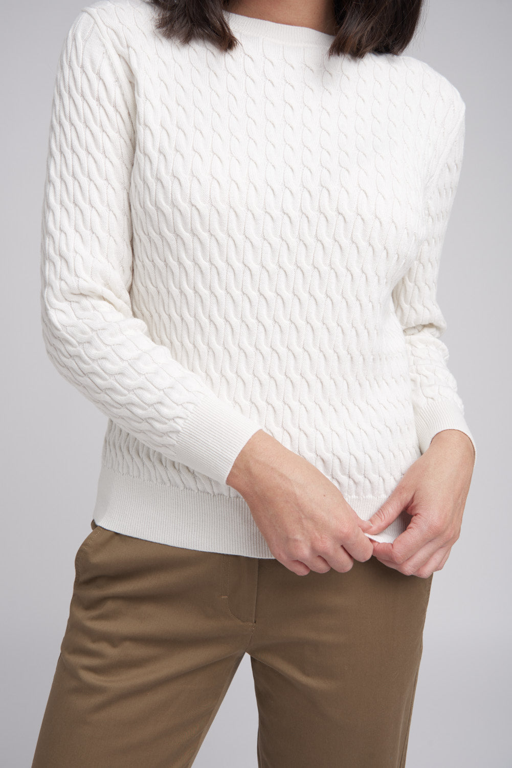 Goondiwindi Cotton Knitwear Classic Cable Crew Neck Jumper Snowflake