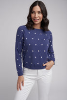 Goondiwindi Cotton Knitwear Daisy Embroidered Cotton Jumper Navy/Winter White