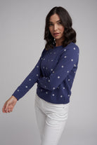 Goondiwindi Cotton Knitwear Daisy Embroidered Cotton Jumper Navy/Winter White