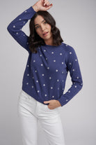 Goondiwindi Cotton Knitwear Daisy Embroidered Cotton Jumper Navy/Winter White